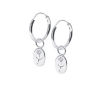 Carnation Birth Flower Silver Hoop Earring Charms HO-2695